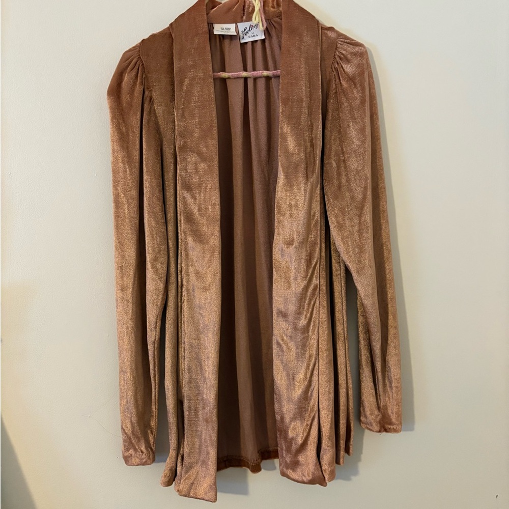 Vintage 1970s pink blush Velvet Open Cardigan feelings by saba